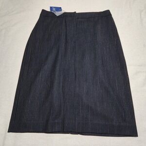Brooks Brothers Womens Lined Knee Length Black Pinstripe Wool Pencil Skirt 8 NWT